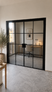 Porta in vetro Garofoli - Ipotesi di arredo con piccolo ufficio